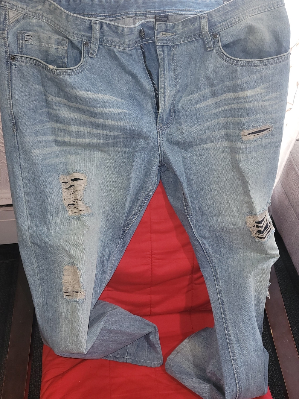 Buffalo David Bitton Light Blue Distressed Slim Straight Jeans